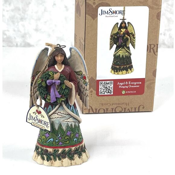 NEW Jim Shore Angel & Evergreen Wreath Hanging ORNAMENT Christmas Decor 4.5" BOX - Picture 7 of 9